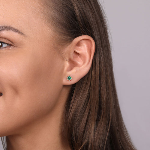Emerald and Diamond Stud Earrings