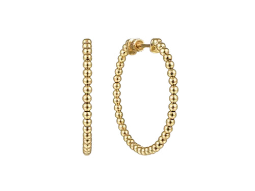 Round Beaded Hoop Earrings in Yellow Gold