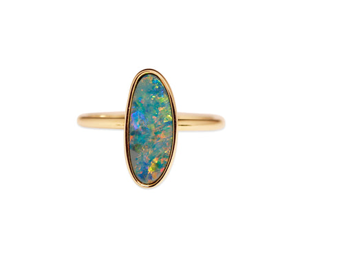 Australian Opal Doublet Ring in 14K Yellow Gold