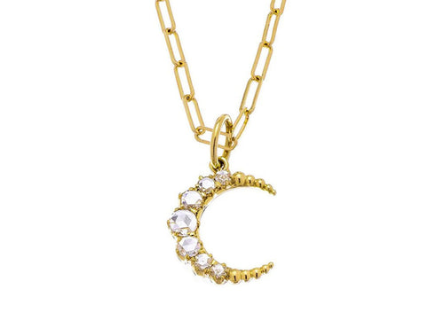 Rose Cut Diamond Crescent Pendant Necklace