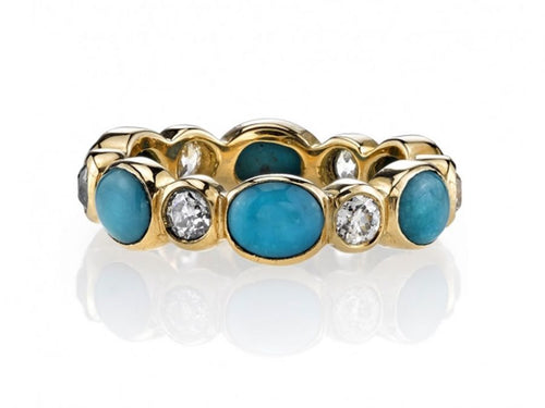 Vintage-Inspired Turquoise and Diamond Wedding Band