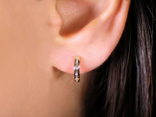 Channel Set Baguette Diamond Huggie Earrings