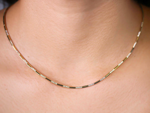 Pavé Diamond and Gold Bar Tennis Necklace