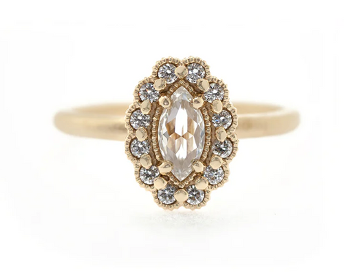 Vintage-Inspired Rose Cut Marquise Diamond Ring